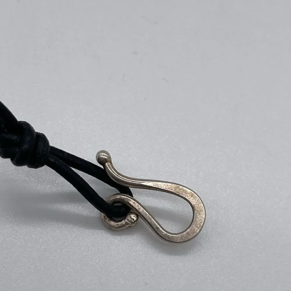 Leather and Onyx Stone with Sterling Silver S Clasp Choker Necklace